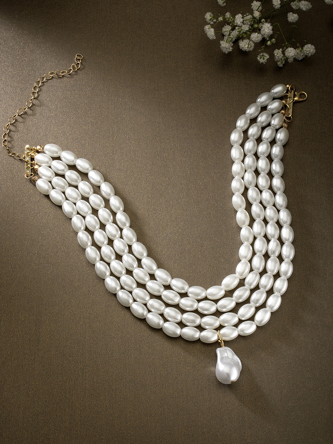 

Peora White Pearl Beaded Vintage Multistrand Choker Necklace