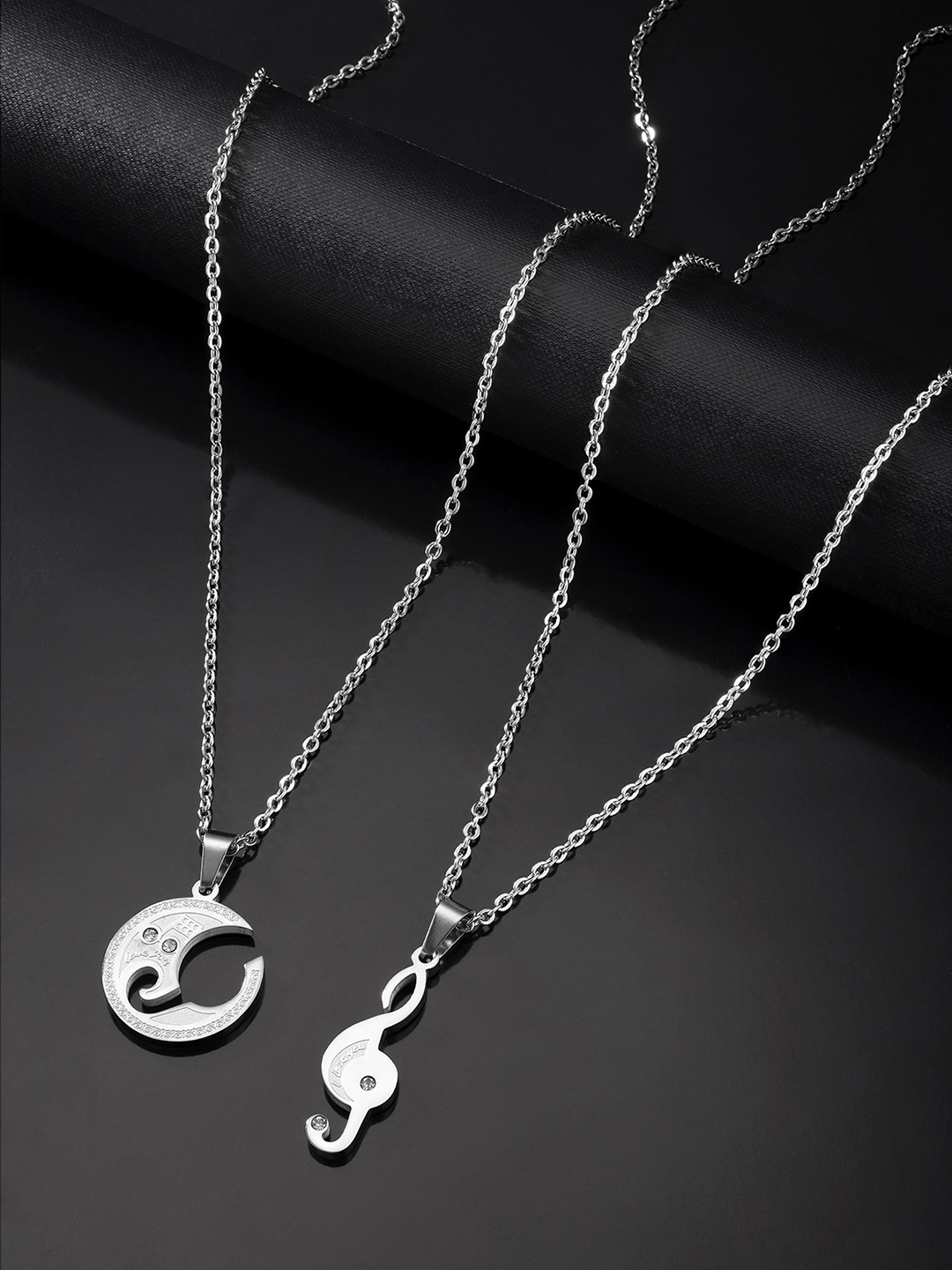 

Peora Silver-Plated Stainless Steel Music Note Engraved Couple Pendant with Chain
