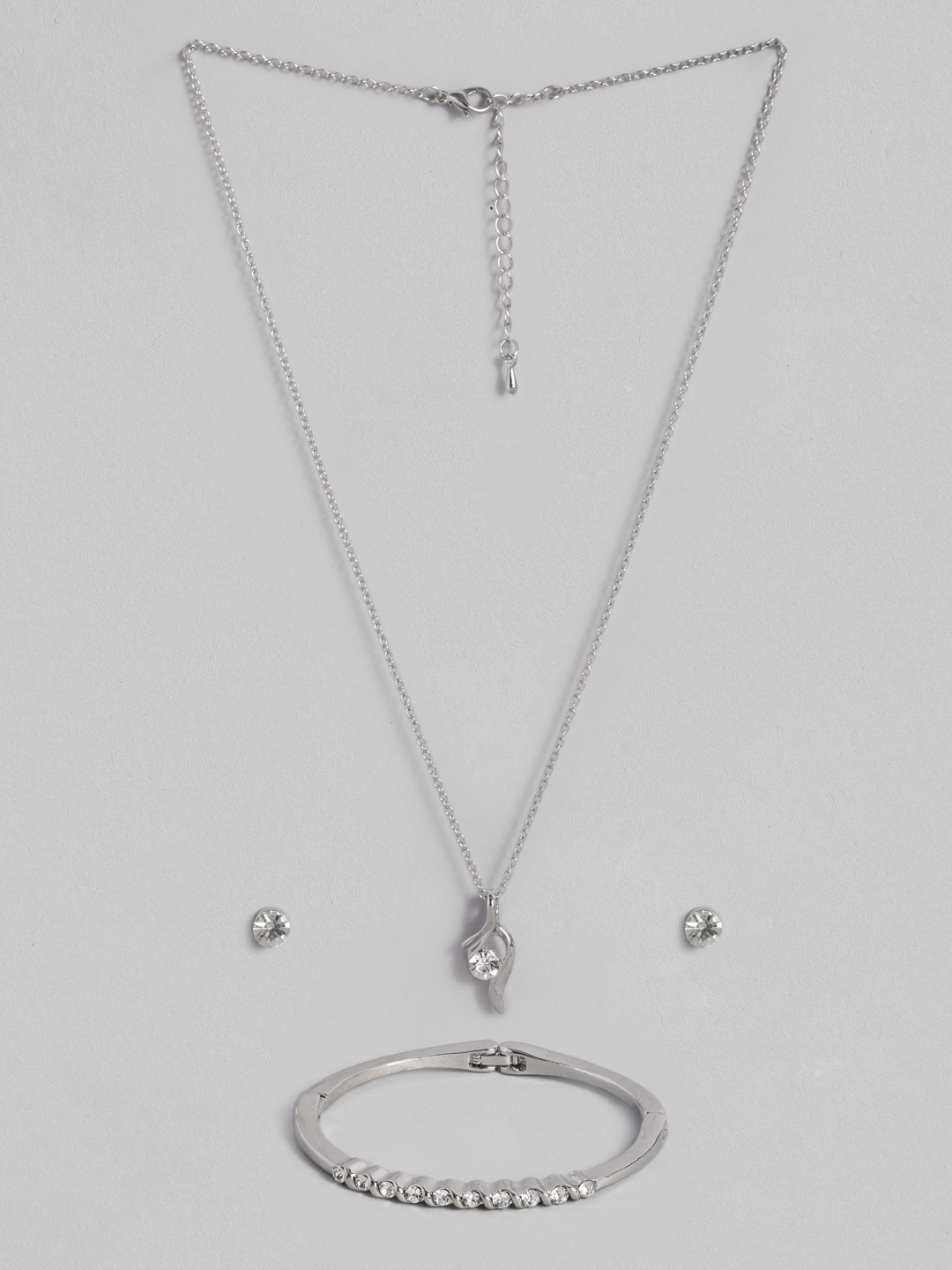 

Peora Silver Crystal Jewellery Combo Set of White Crystal Necklace Set and Bangle Bracelet