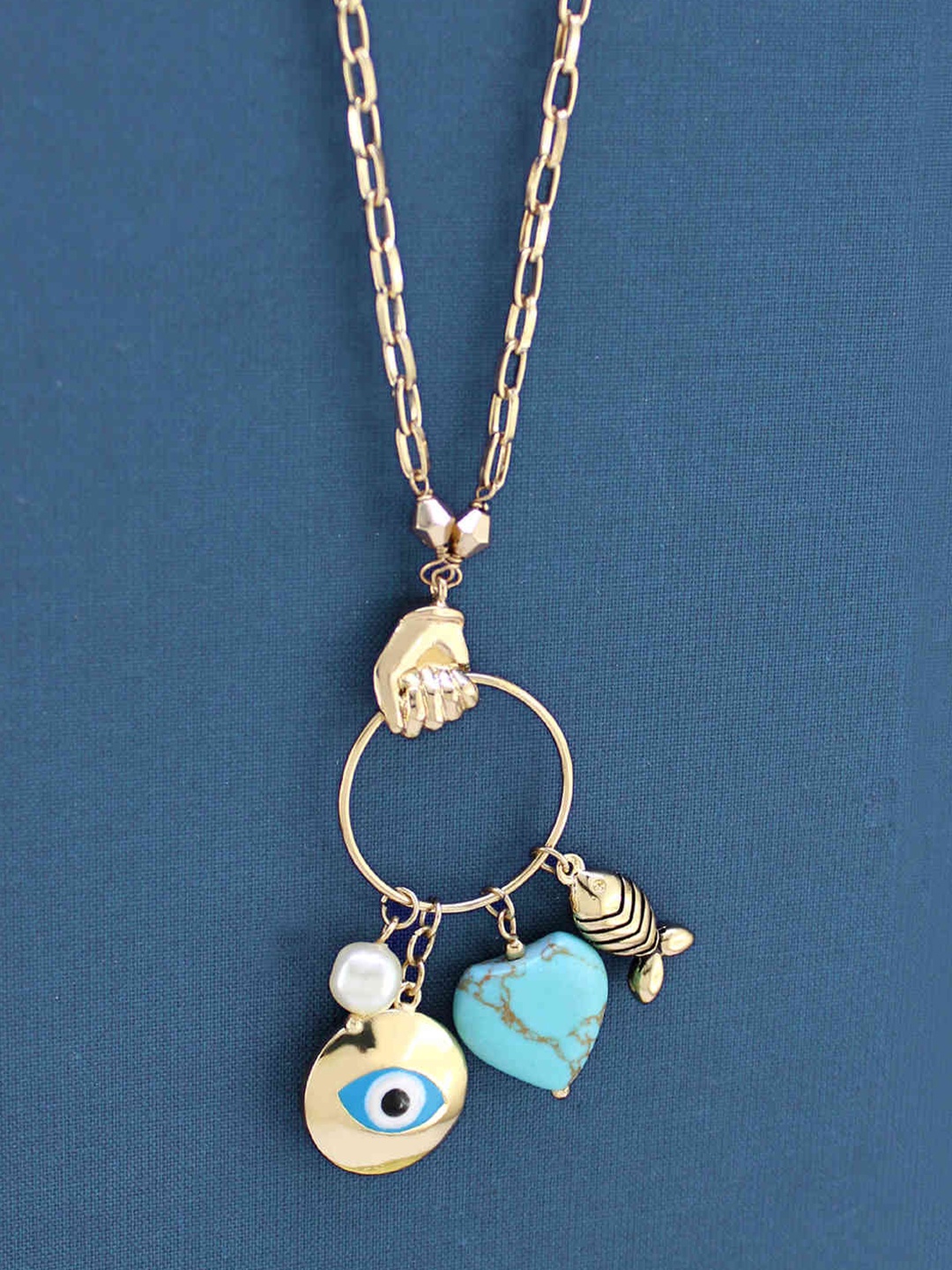 

Runway Ritual Women Blue & Gold-Plated Charm Necklace
