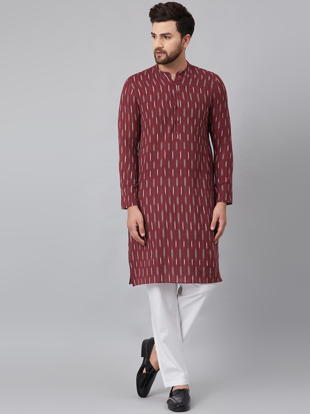 

See Designs Men Maroon & White Regular Pure Cotton Kurta with Pyjamas
