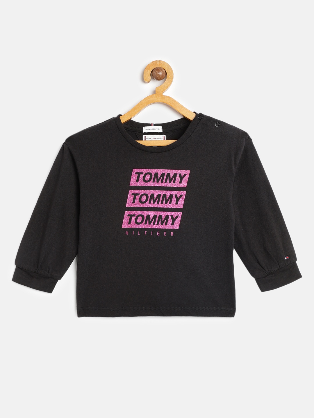 

Tommy Hilfiger Girls Black Brand Logo Printed Organic Cotton T-shirt