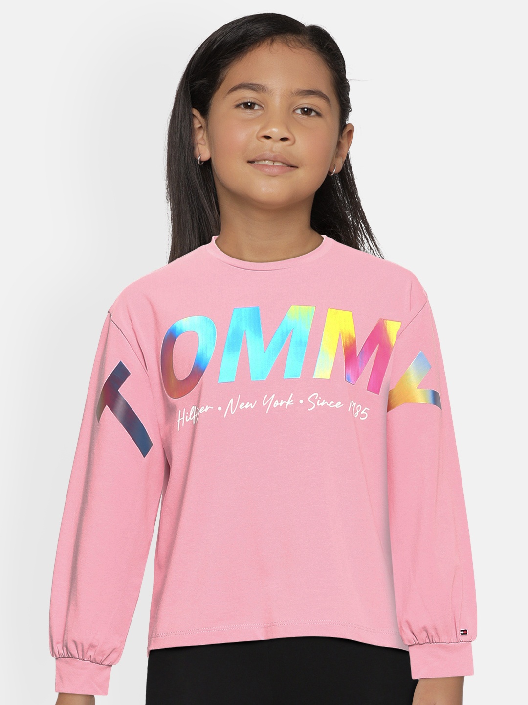 

Tommy Hilfiger Girls Pink Brand Logo Printed T-shirt
