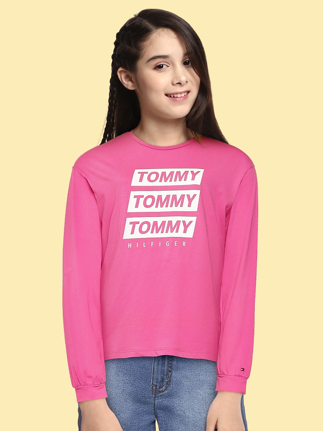 

Tommy Hilfiger Girls Pink Brand Logo Printed T-shirt