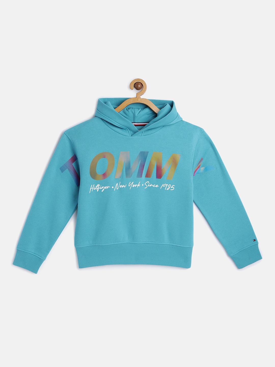 

Tommy Hilfiger Girls Blue Typography Printed Hooded Sweatshirt