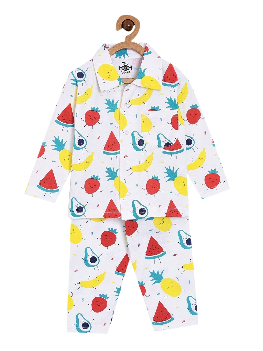 

The Mom Store Unisex Kids White Printed Night suit