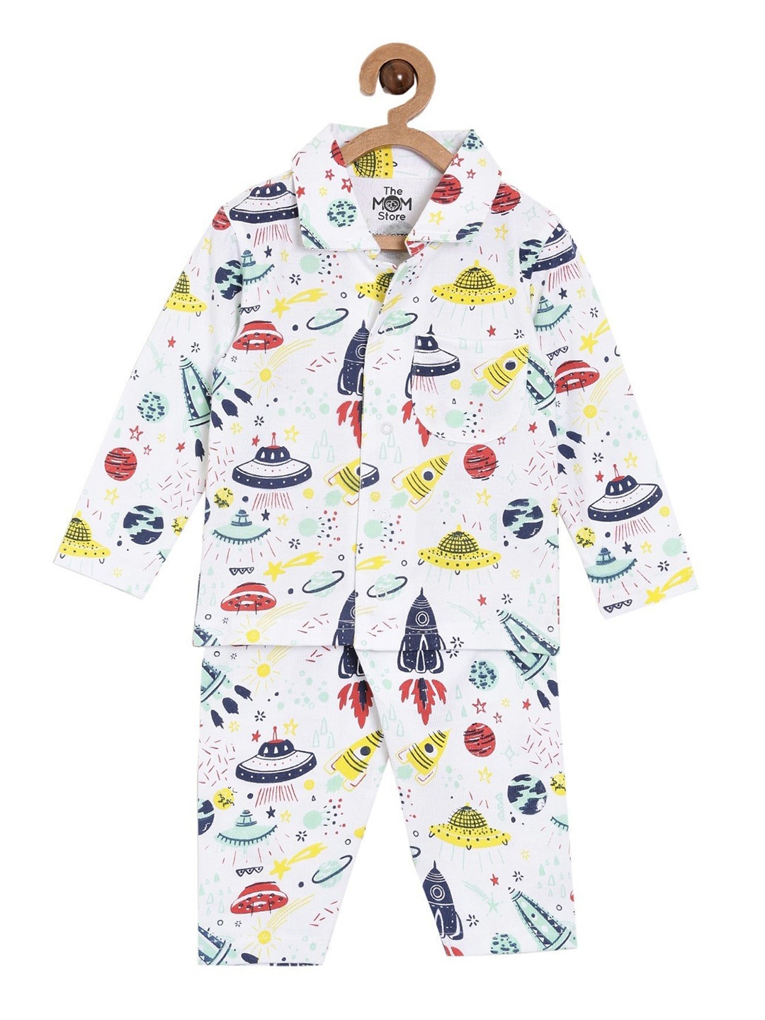 

The Mom Store Unisex Kids White & Red Printed Night suit
