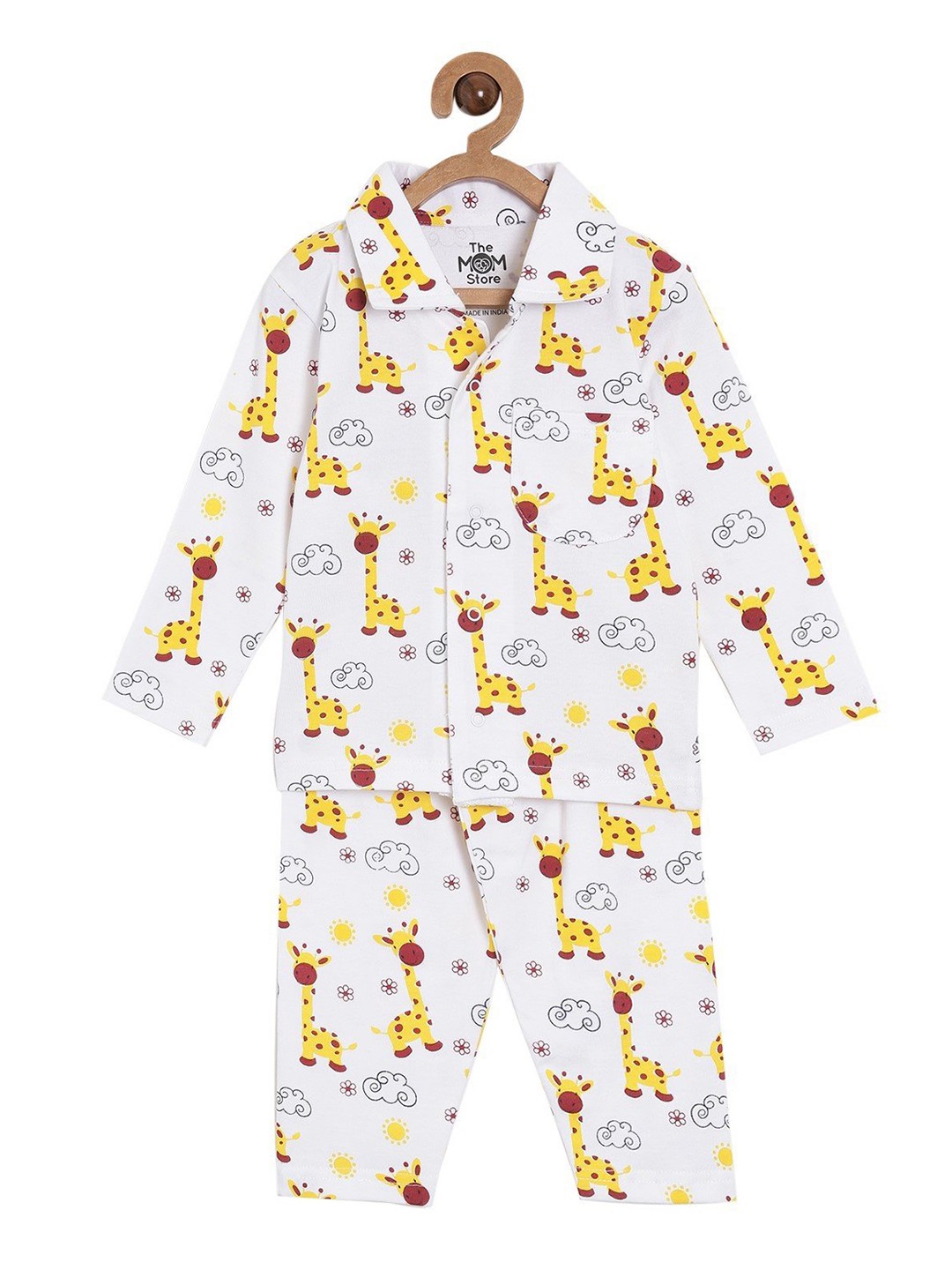 

The Mom Store Unisex Kids White & Yellow Printed Night suit