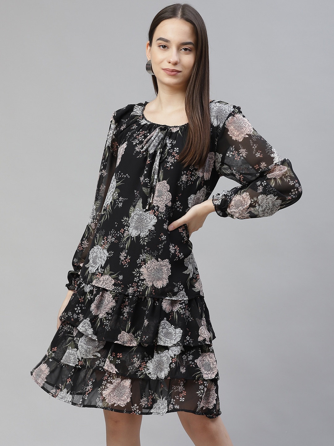 

RIVI Black Floral Georgette Dress