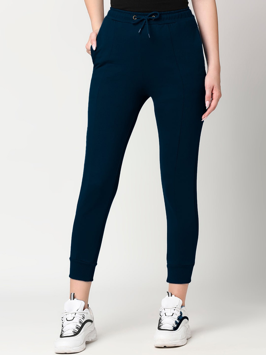 

Bewakoof Women Navy Blue Solid Cotton Slim Fit Joggers