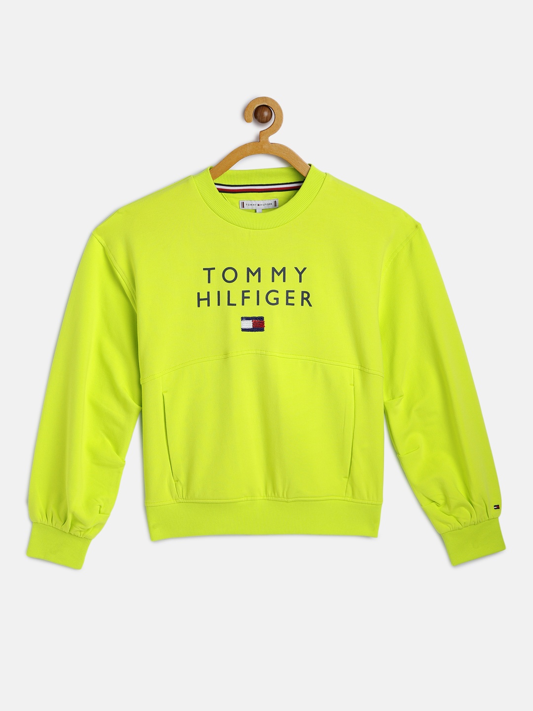 

Tommy Hilfiger Girls Fluorescent Green Solid Brand Logo Sweatshirt