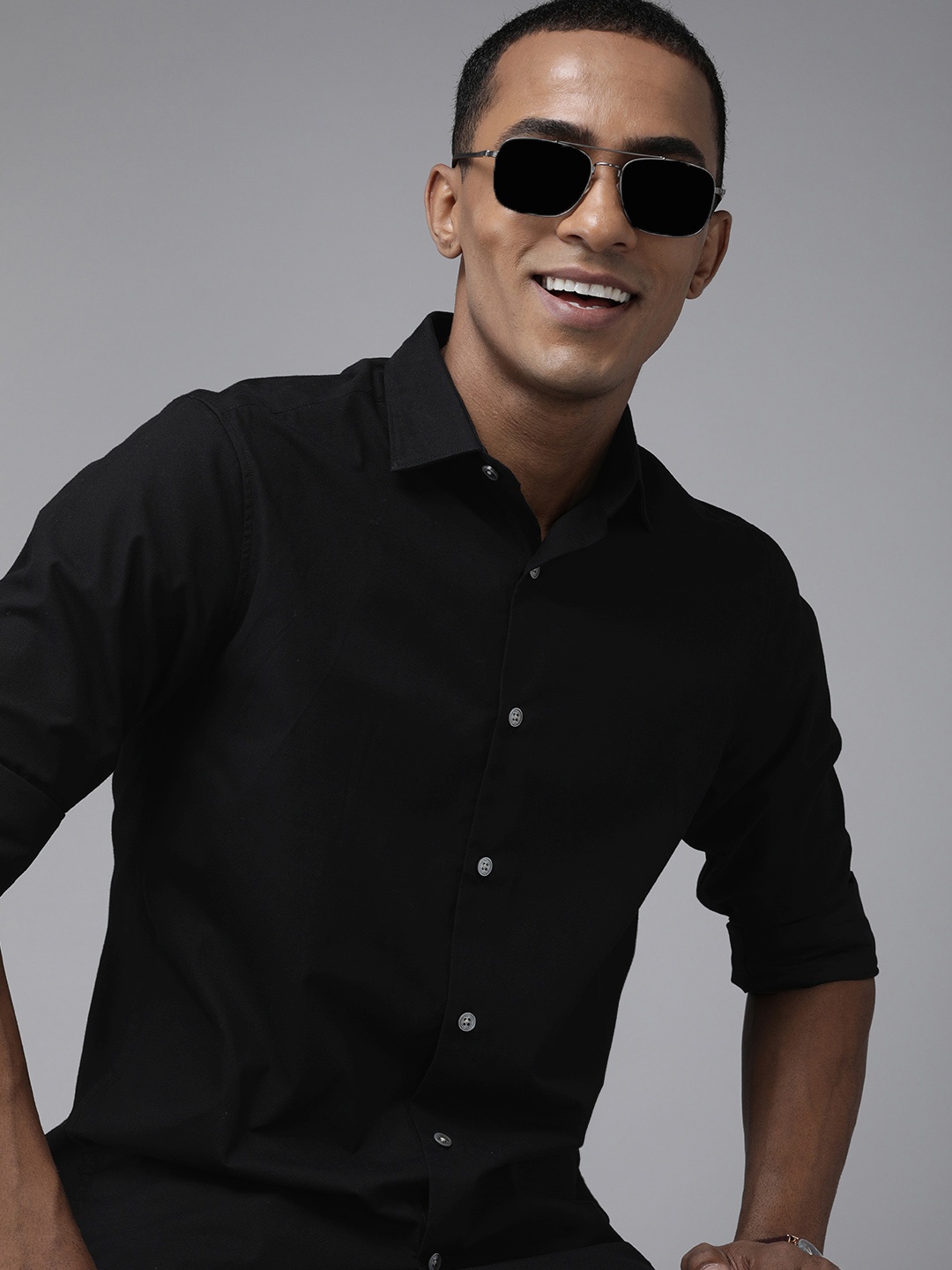 

THE BEAR HOUSE Men Black Pure Cotton Slim Fit Casual Shirt