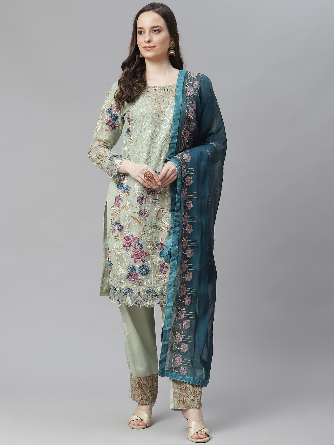 

Readiprint Fashions Green & Blue Embroidered Unstitched Dress Material