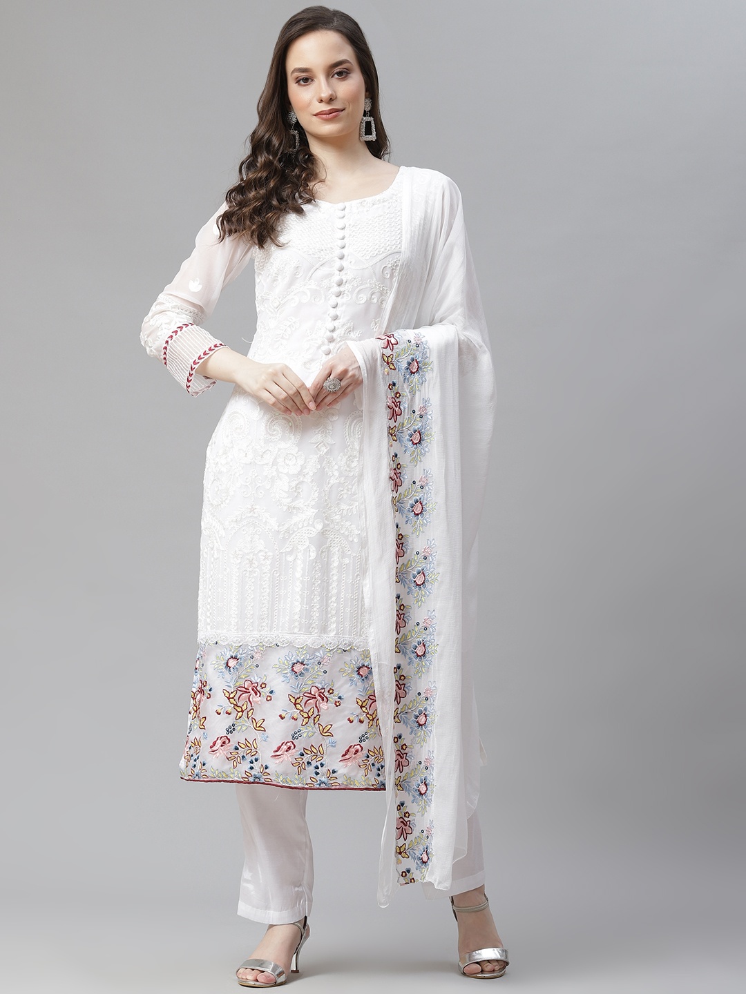 

Readiprint Fashions White Embroidered Unstitched Dress Material