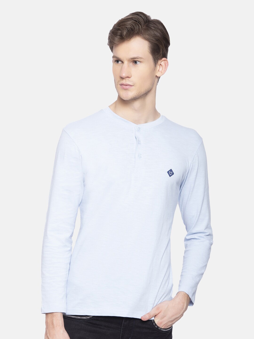 

Almo Wear Men Blue Pure Cotton Slub Henley Neck T-shirt