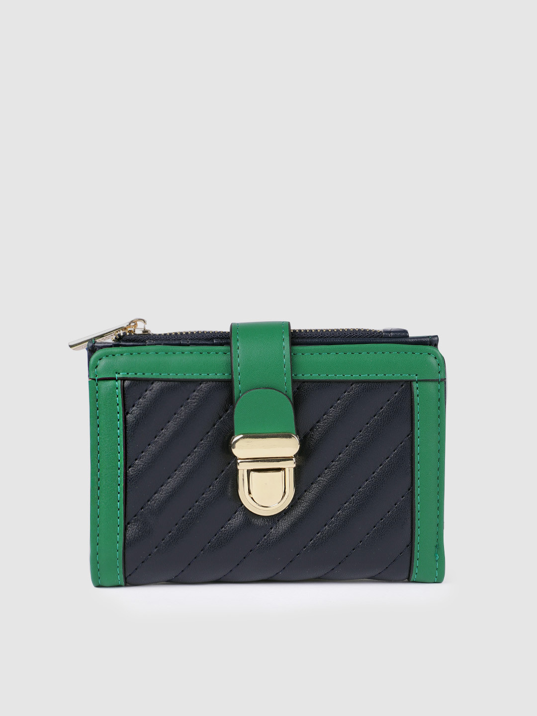 

Accessorize Women Blue & Green Colourblocked Zip Around Wallet