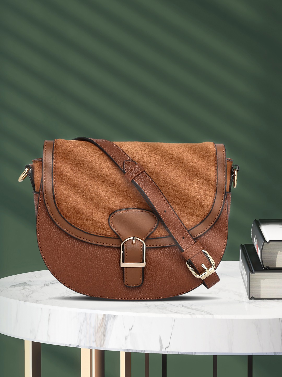 

Accessorize Tan Brown Solid Half Moon Shoulder Bag