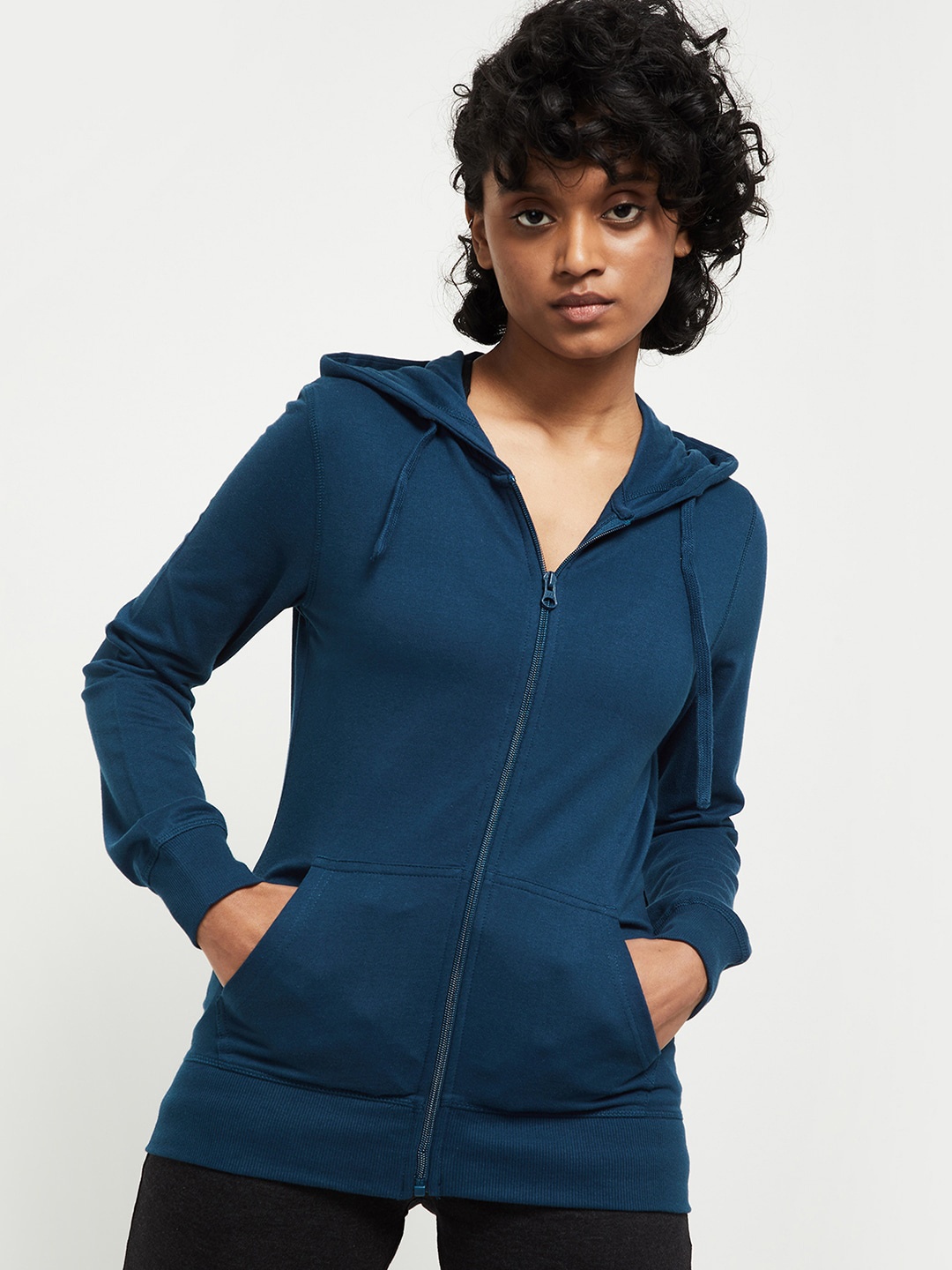 

max Women Blue Solid Bomber Jacket