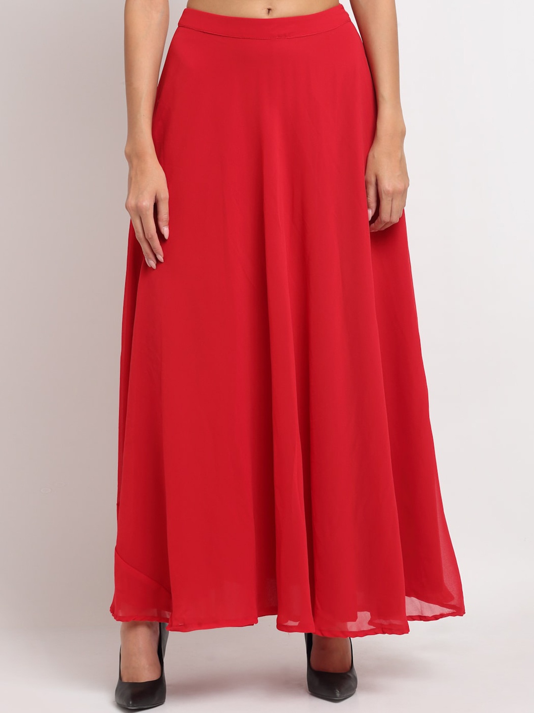 

Just Wow Women Red Solid Flared Maxi Skirt