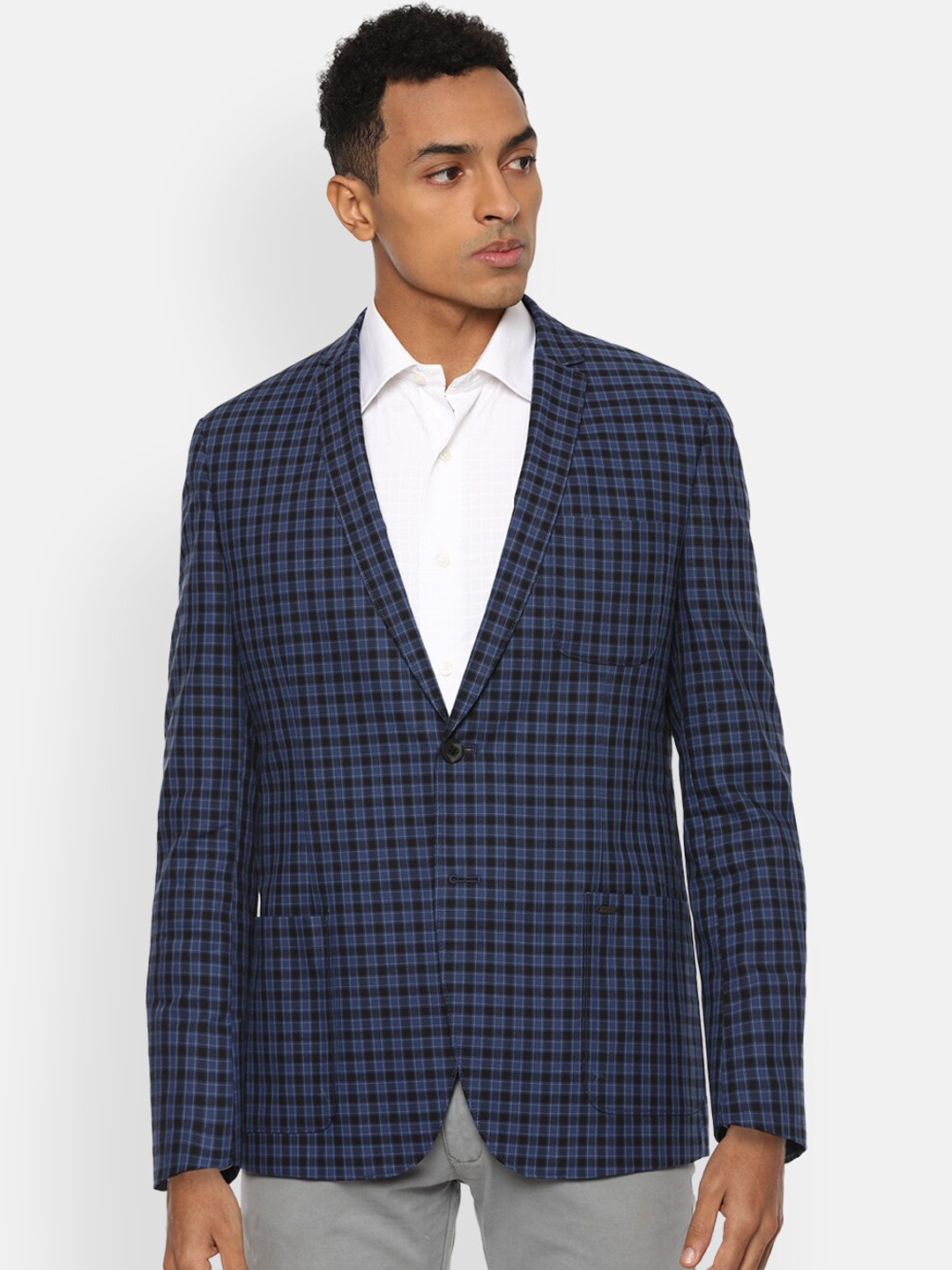 

Van Heusen Sport Men Navy Blue Checked Slim-Fit Single-Breasted Formal Blazer