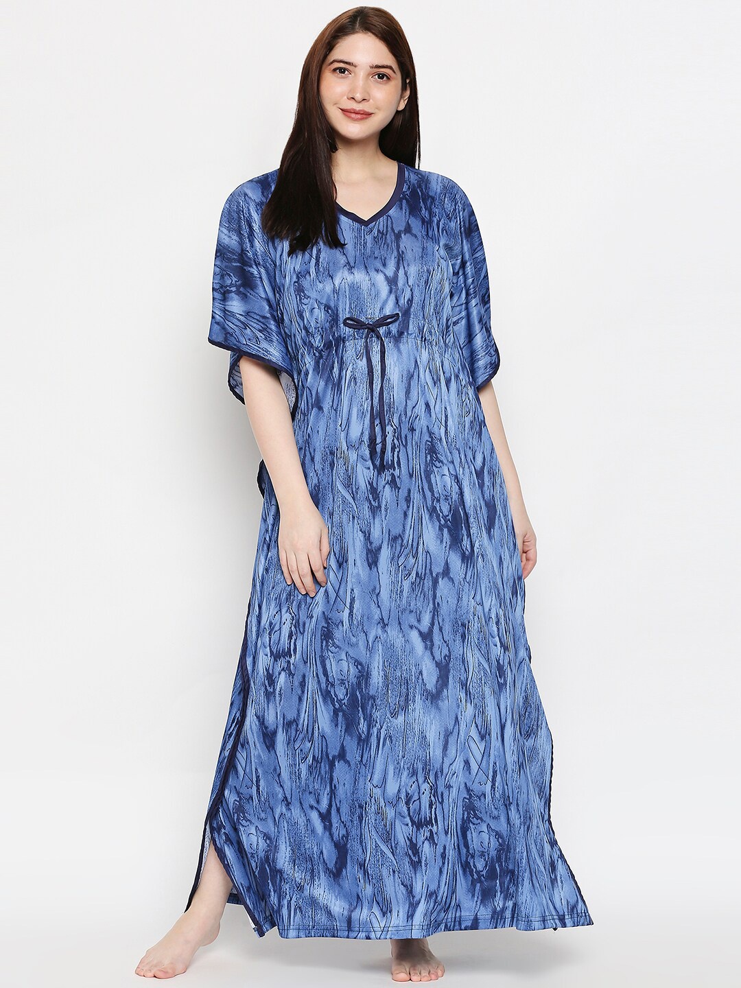 

Pretty Awesome Women Blue Printed Maxi Kaftan Nightdress