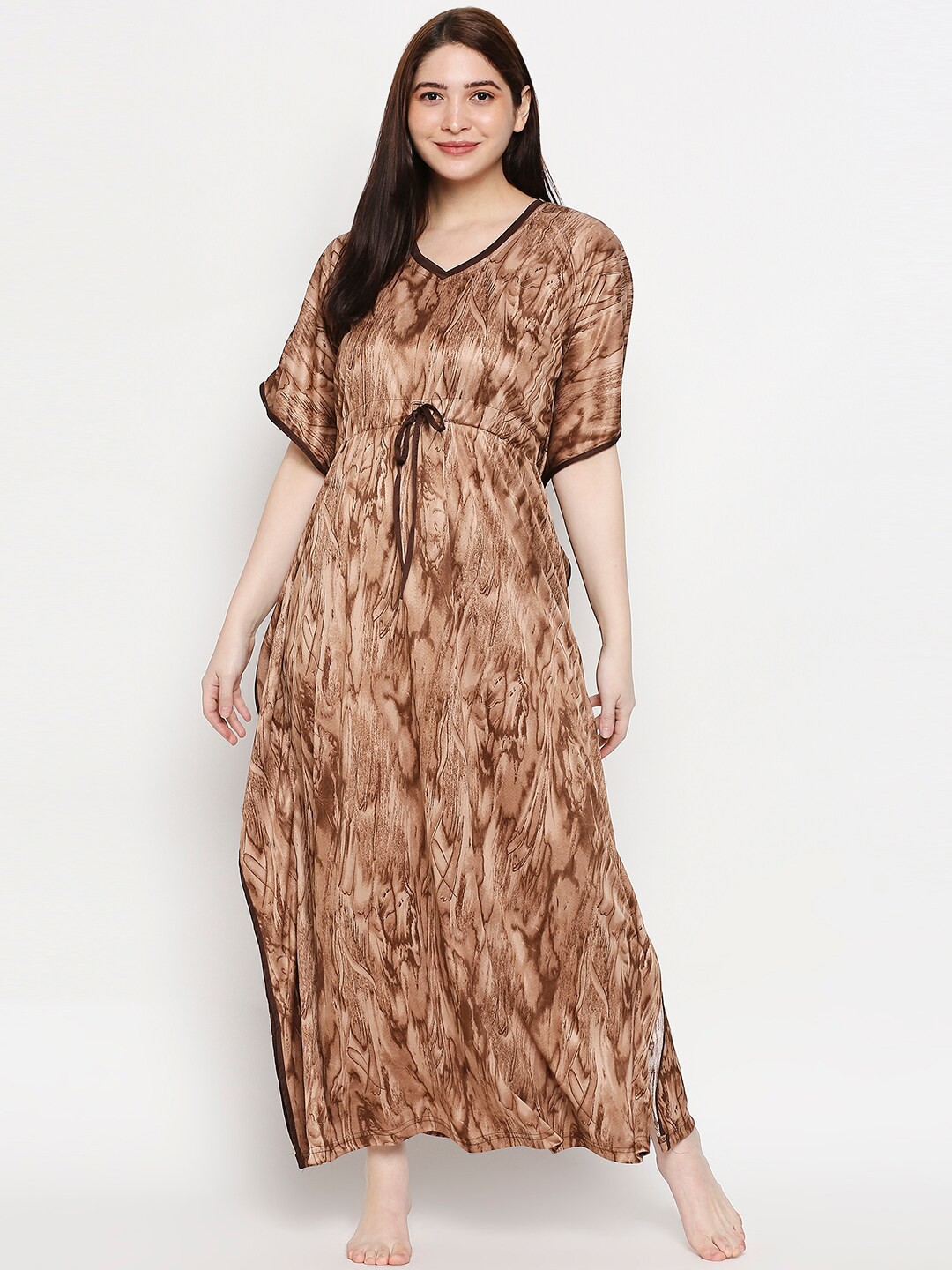 

Pretty Awesome Brown Printed Maxi Nightdress
