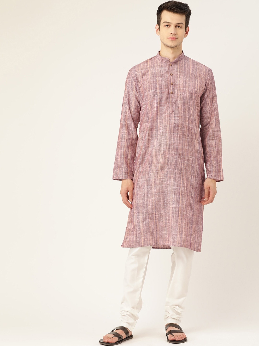 

RAJUBHAI HARGOVINDAS Men Purple & Yellow Handloom Kurta