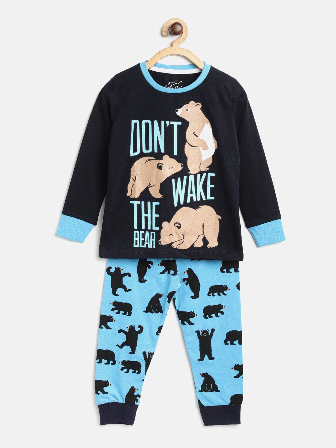 

Lazy Shark Boys Navy Blue & Beige Printed Night suit