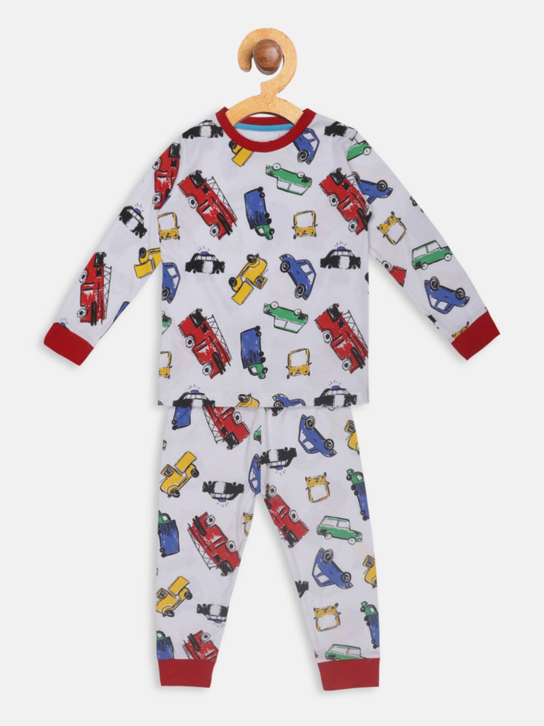 

Lazy Shark Boys White & Red Printed Night suit