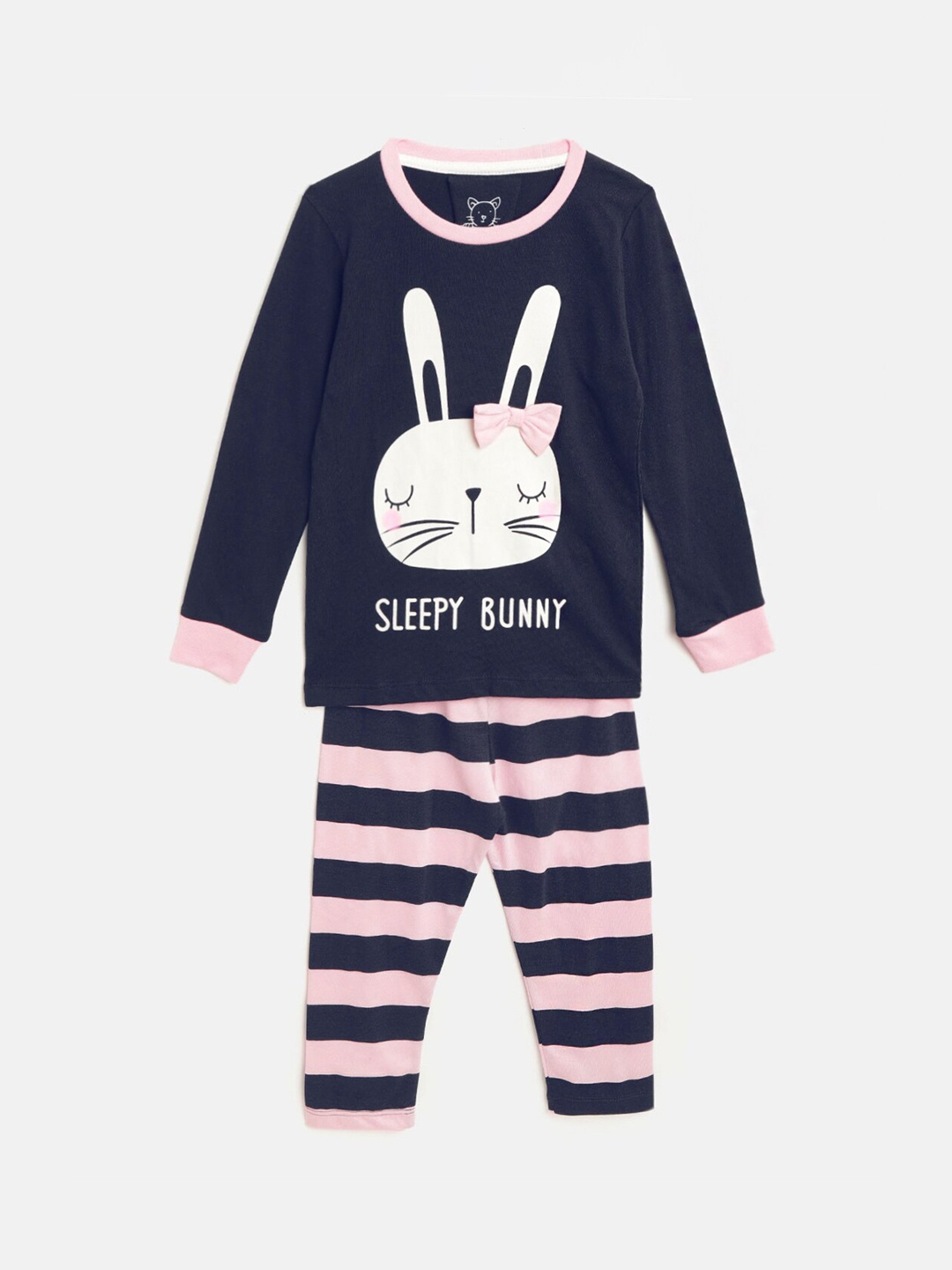 

Lazy Shark Girls Navy Blue & Pink Printed Night suit
