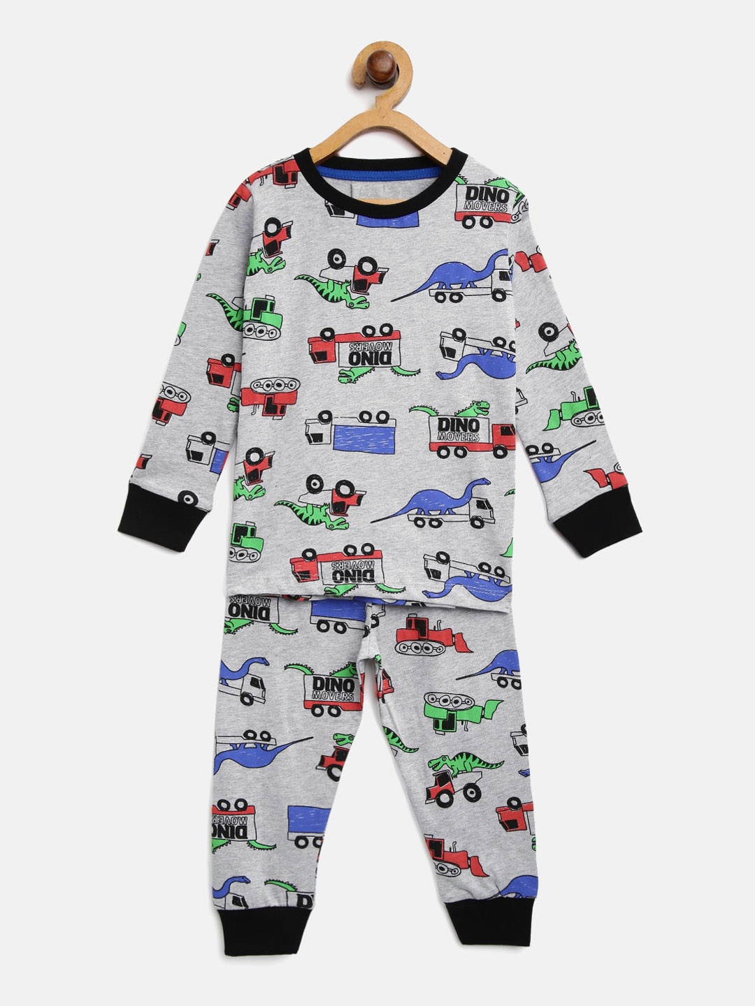 

Lazy Shark Boys Grey Melange & Red Printed Night suit