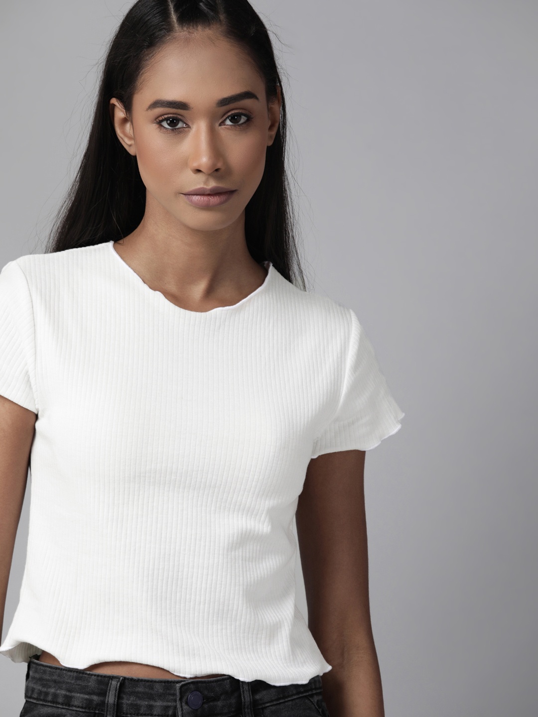 

Roadster Women White Ribbed Crop Top