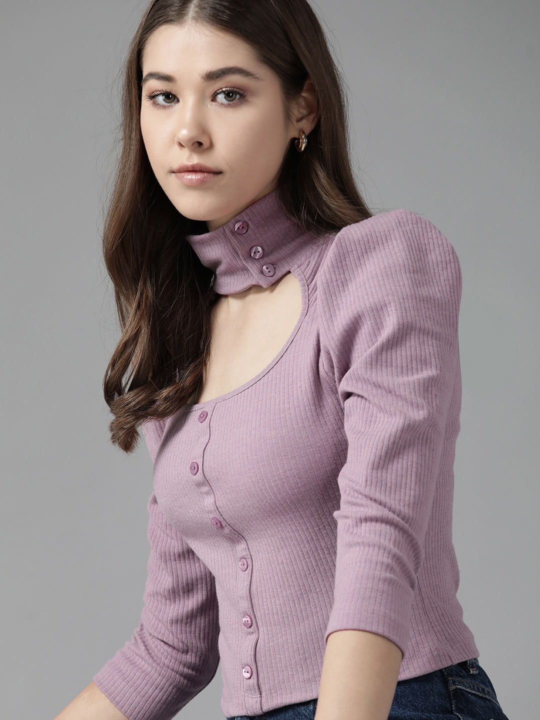 

Roadster Lavender Ribbed Top with Puff Sleeves