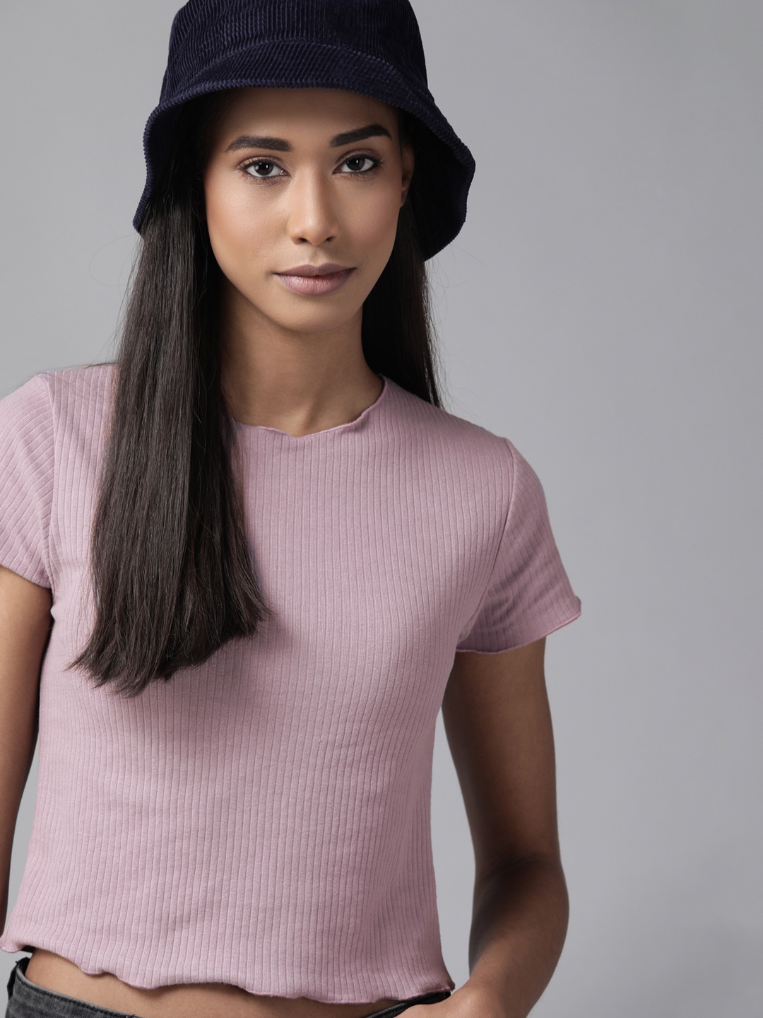 

Roadster Women Pink Ribbed Crop Top