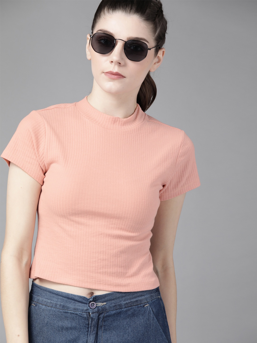 

Roadster Pink Ribbed Crop Top