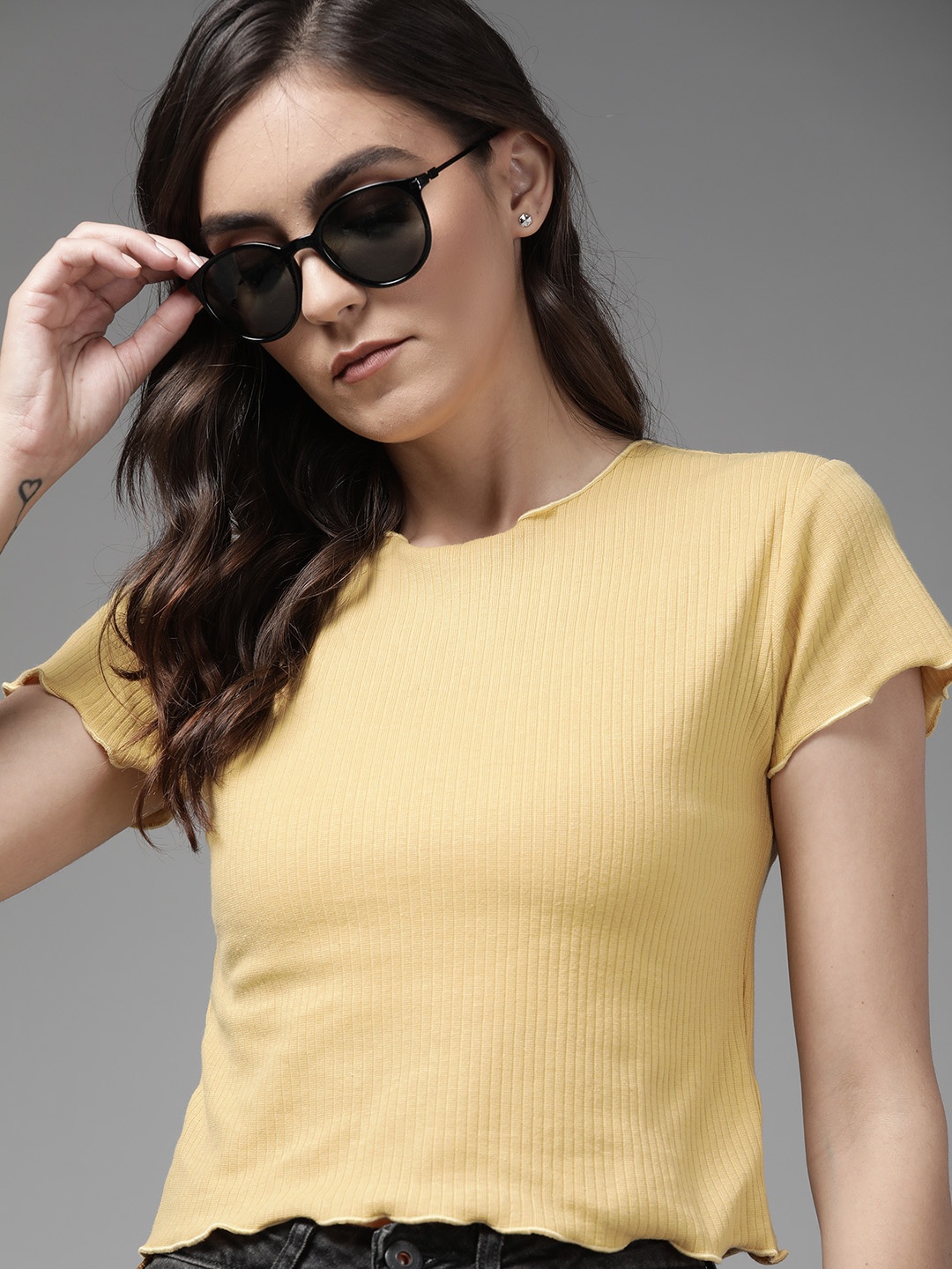 

Roadster Mustard Yellow Ribbed Knitted Top