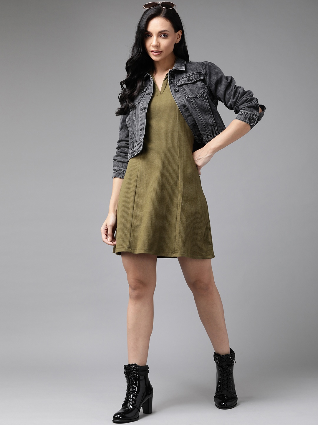 

Roadster Women Olive Green A-Line Dress