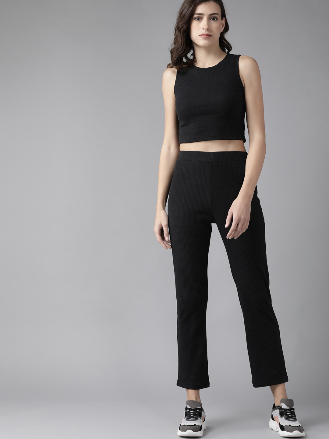 

Roadster Women Black Crop Top with Trouser