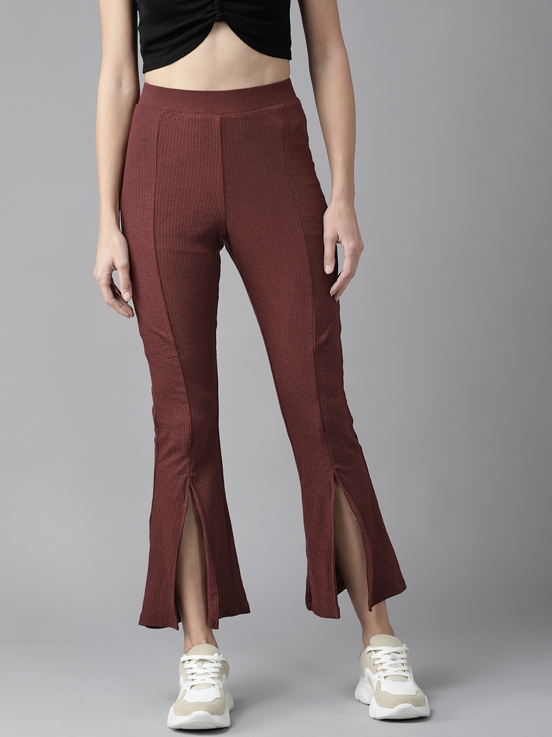 

Roadster Women Maroon Front Slit Trousers