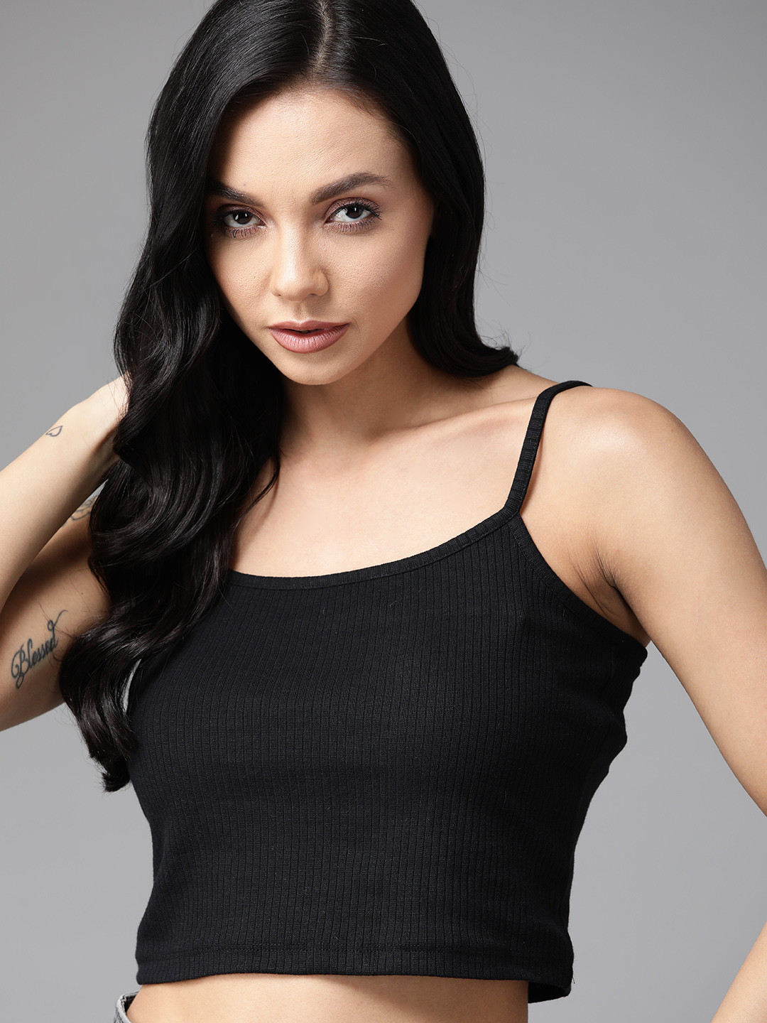

Roadster Black Ribbed Cami Crop Top