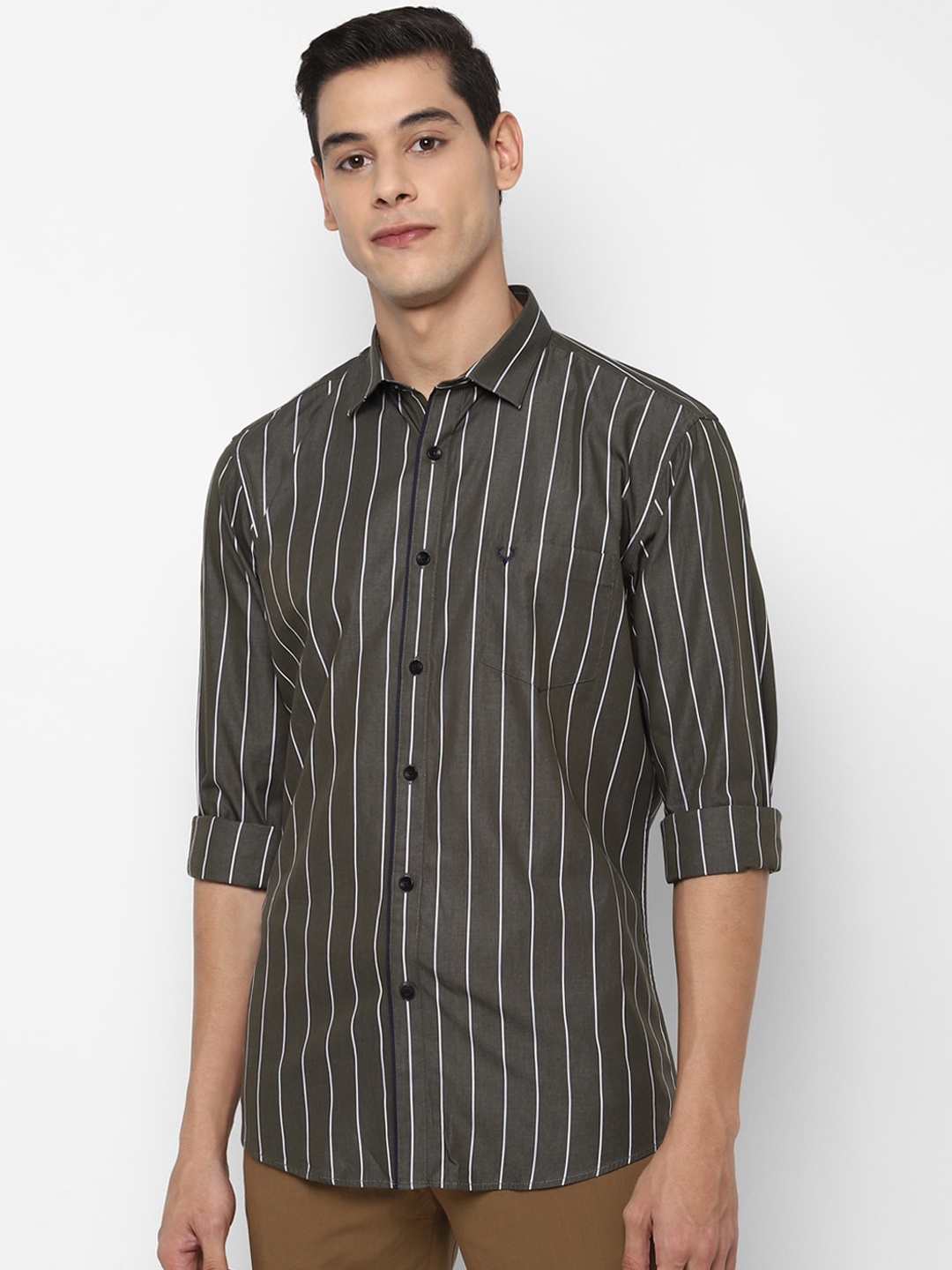 

Allen Solly Men Grey Slim Fit Opaque Striped Casual Shirt