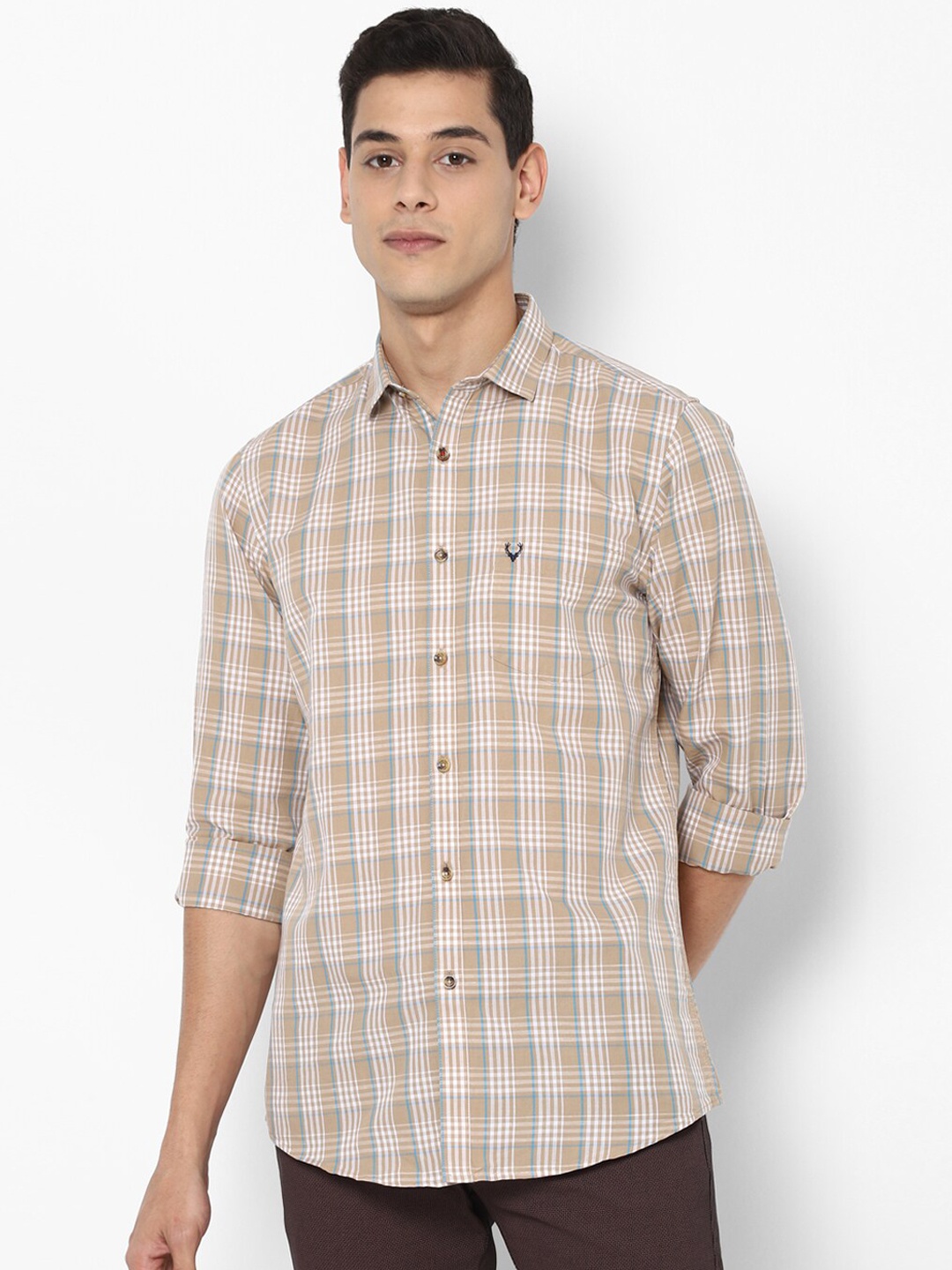 

Allen Solly Men Beige Slim Fit Opaque Checked Casual Shirt