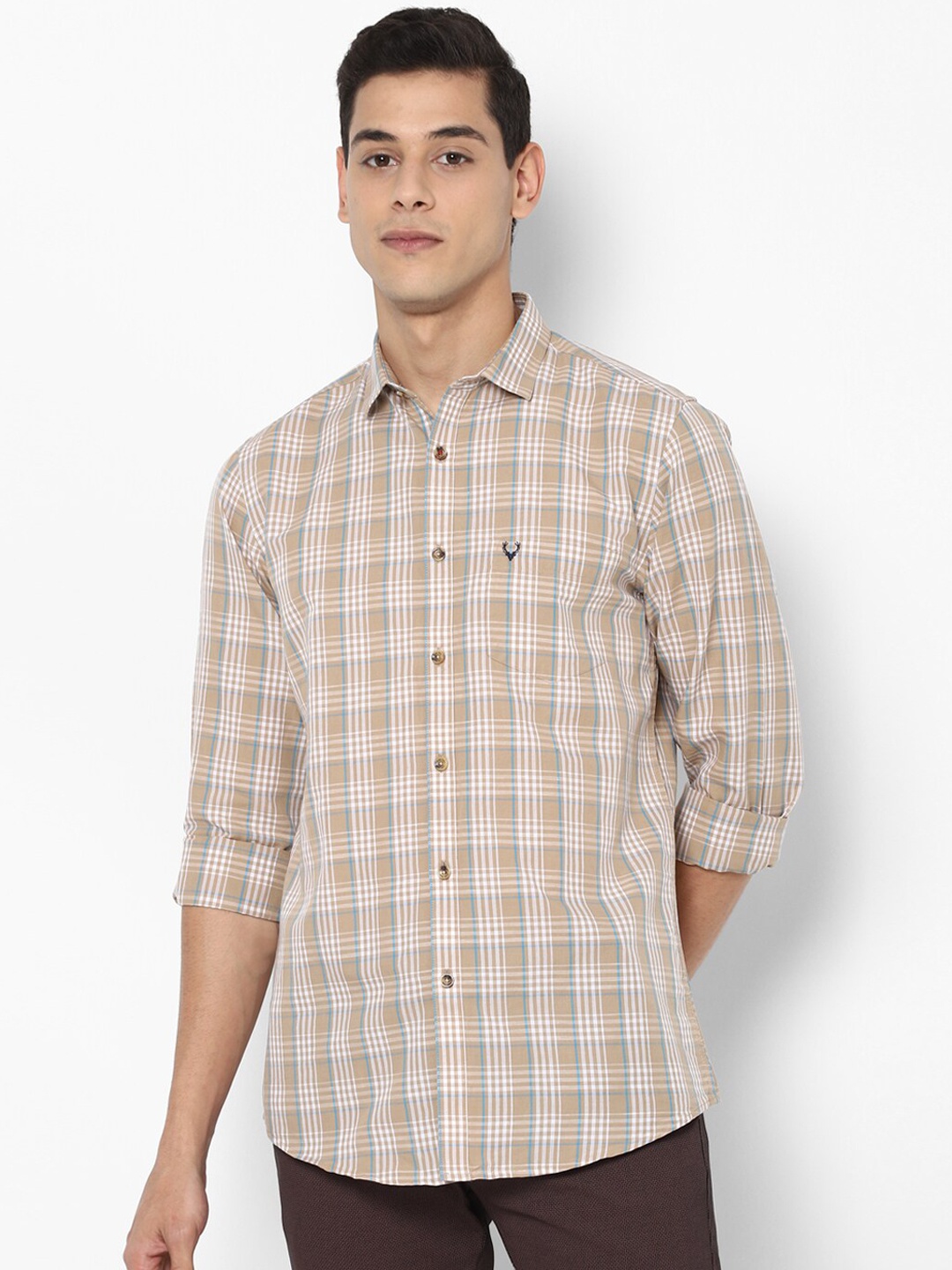 

Allen Solly Men Beige Slim Fit Opaque Checked Casual Shirt