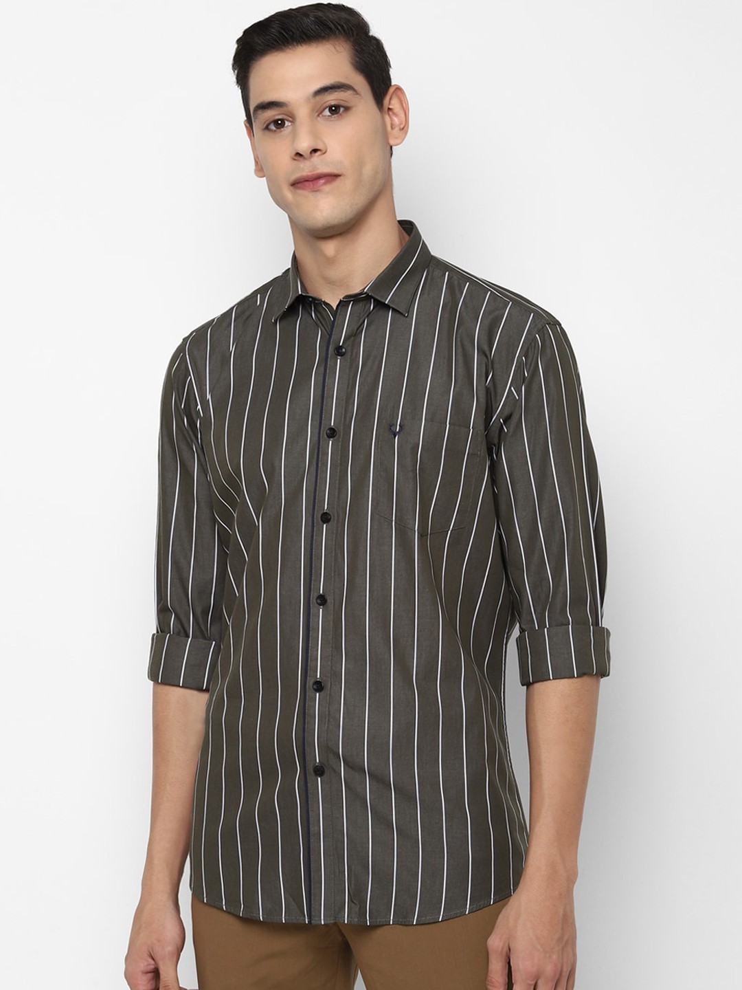 

Allen Solly Men Grey Slim Fit Opaque Striped Casual Shirt