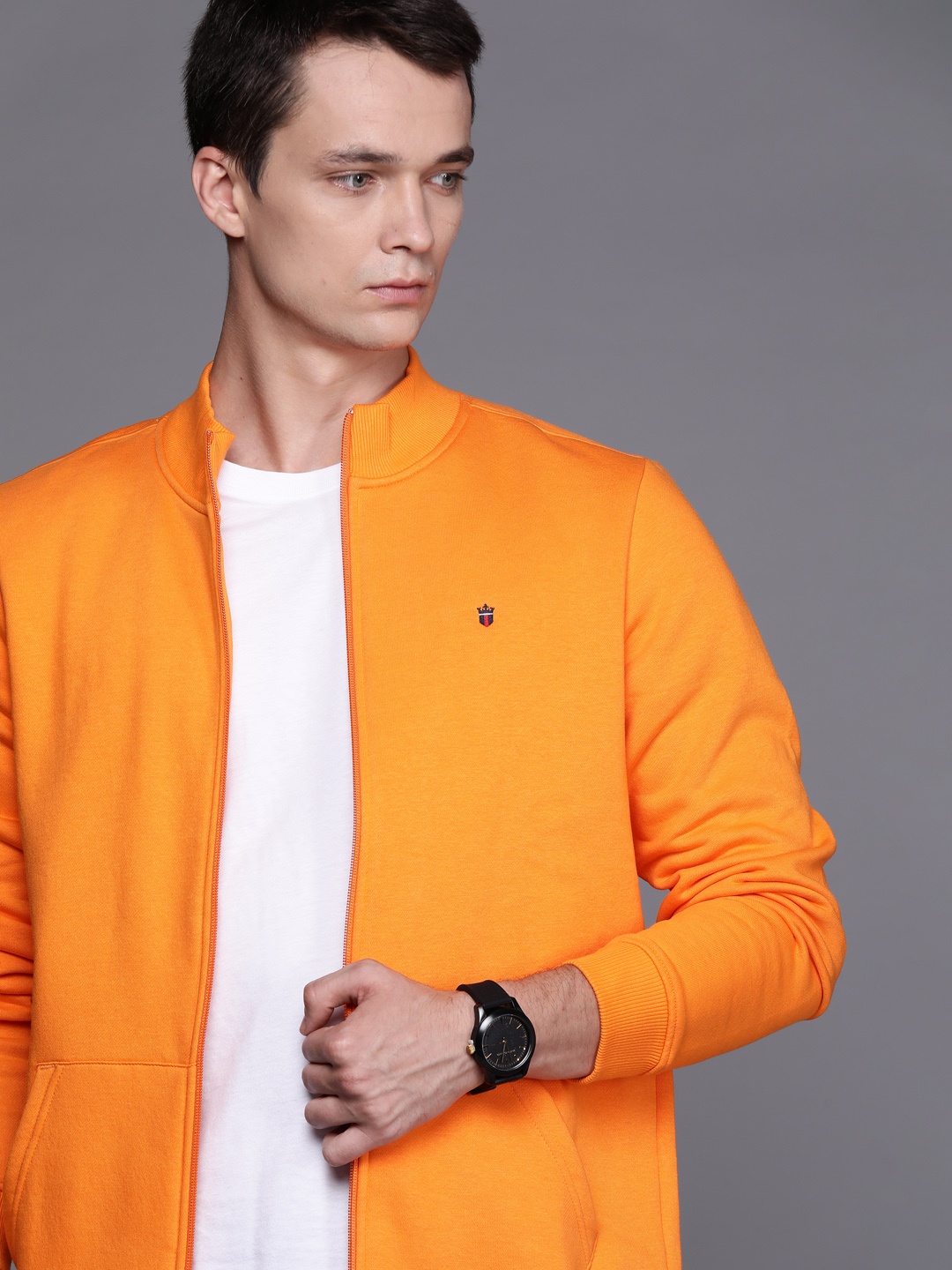 

Louis Philippe Sport Men Orange Solid Front-Open Sweatshirt