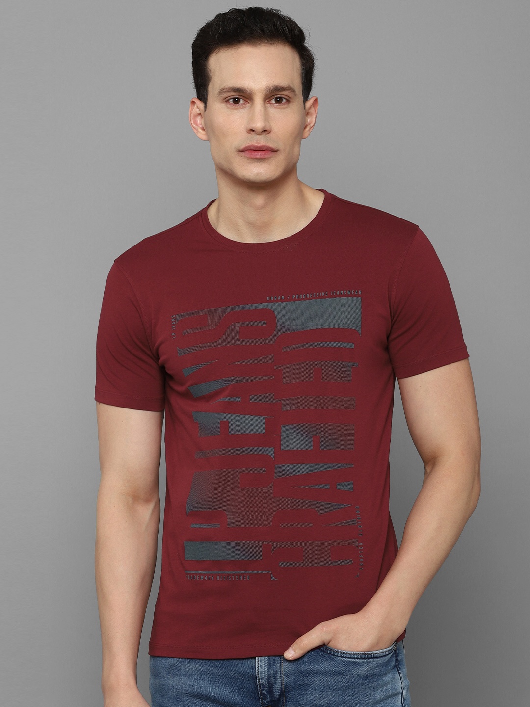 

Louis Philippe Jeans Men Maroon & Navy Blue Typography Printed T-shirt