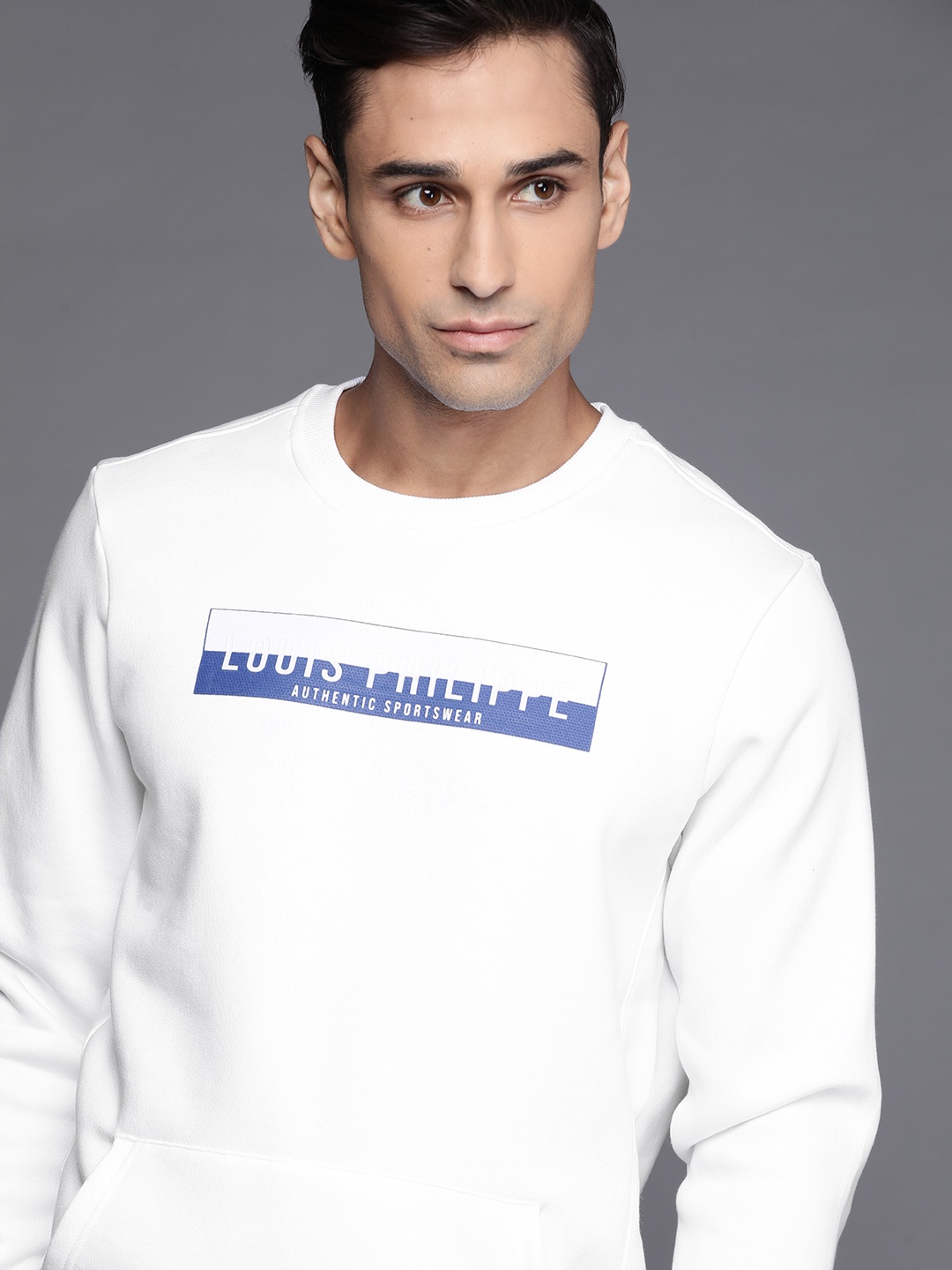 

Louis Philippe Sport Men White & Blue Brand Logo Printed Sweatshirt