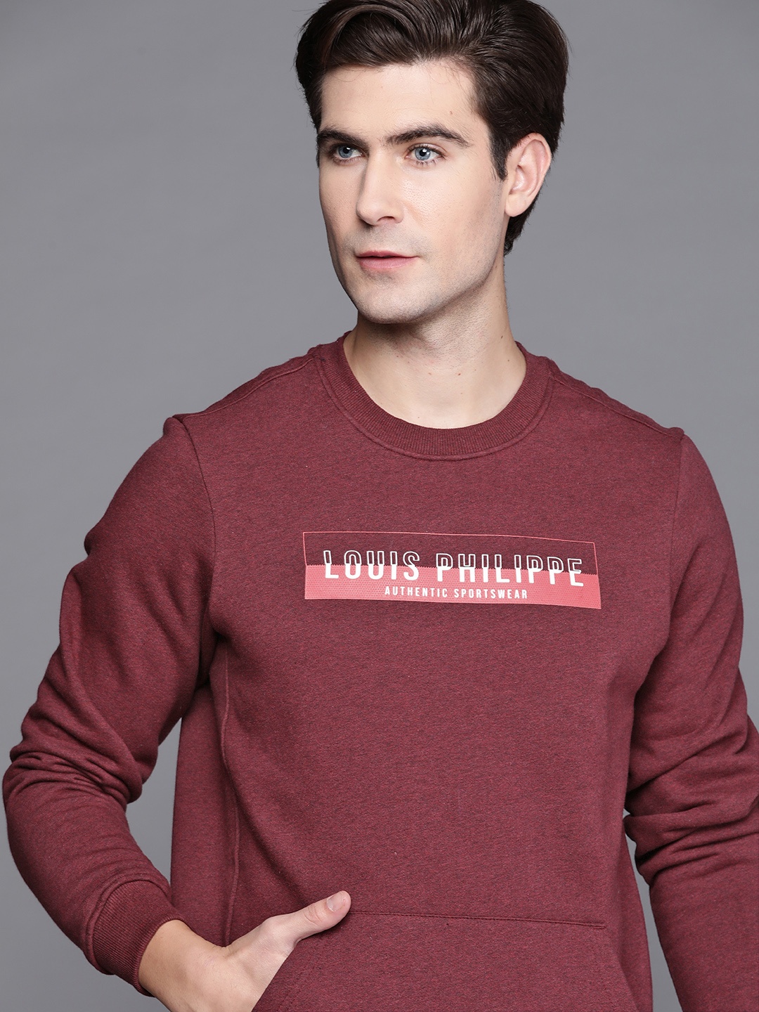 

Louis Philippe Sport Men Maroon & Pink Brand Logo Printed Sweatshirt