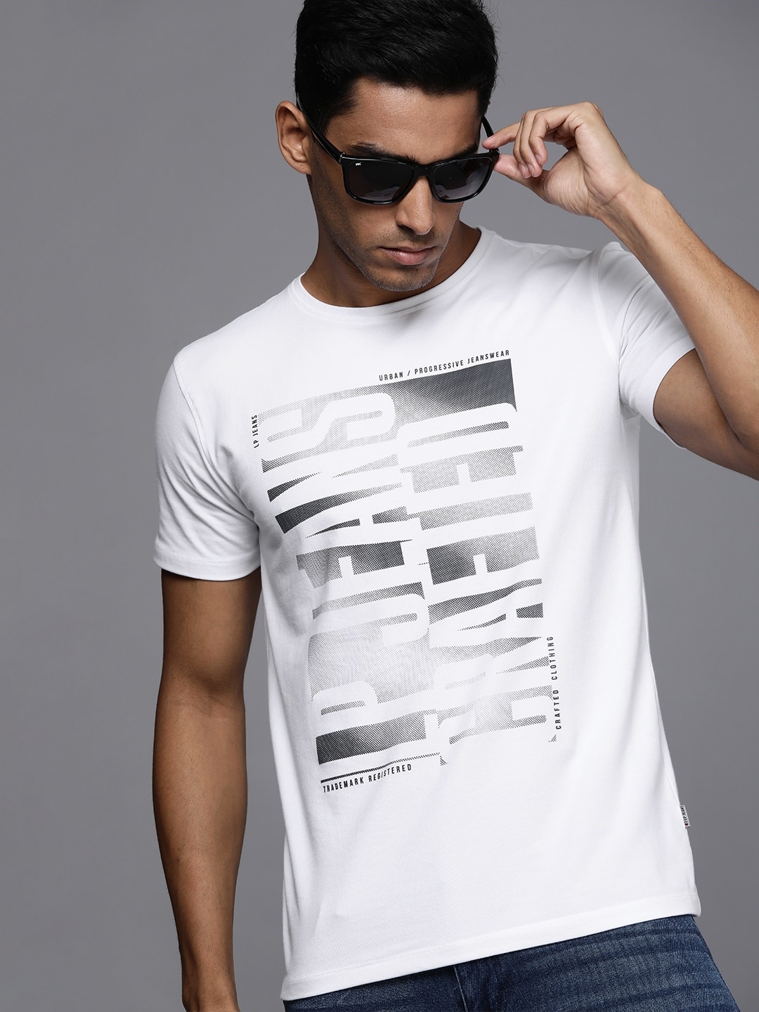 

Louis Philippe Jeans Men White & Black Typography Printed T-shirt