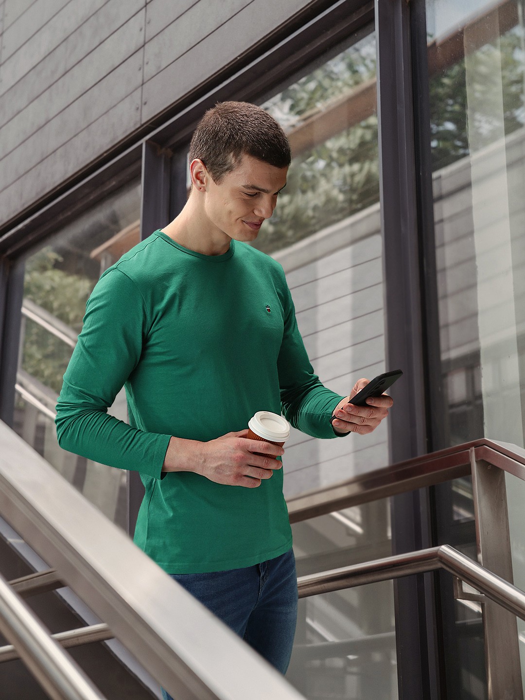 

Louis Philippe Jeans Men Green Pure Cotton T-shirt